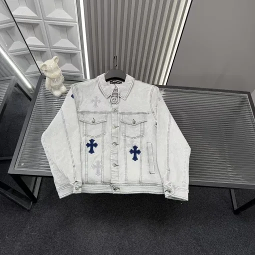 Hochwertige Chrome Hearts Jacken, Kollektion mit bestickten Jeans in Grau