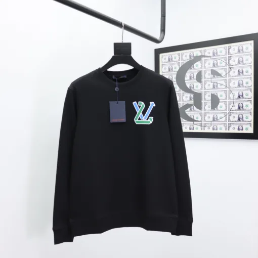 Hochwertiger Louis Vuitton Hoodie aus schwarzer Baumwolle, klassische Kollektion