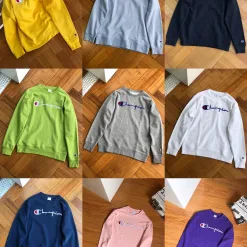Hochwertige Champion Sweatshirts Gelb Baumwolle Bestickt Stil