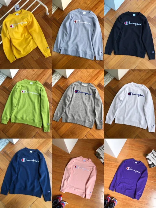 Hochwertige Champion Sweatshirts Gelb Baumwolle Bestickt Stil
