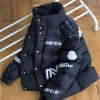 Luxus Moncler Daunenjacken Schwarz Leder Print Luxus