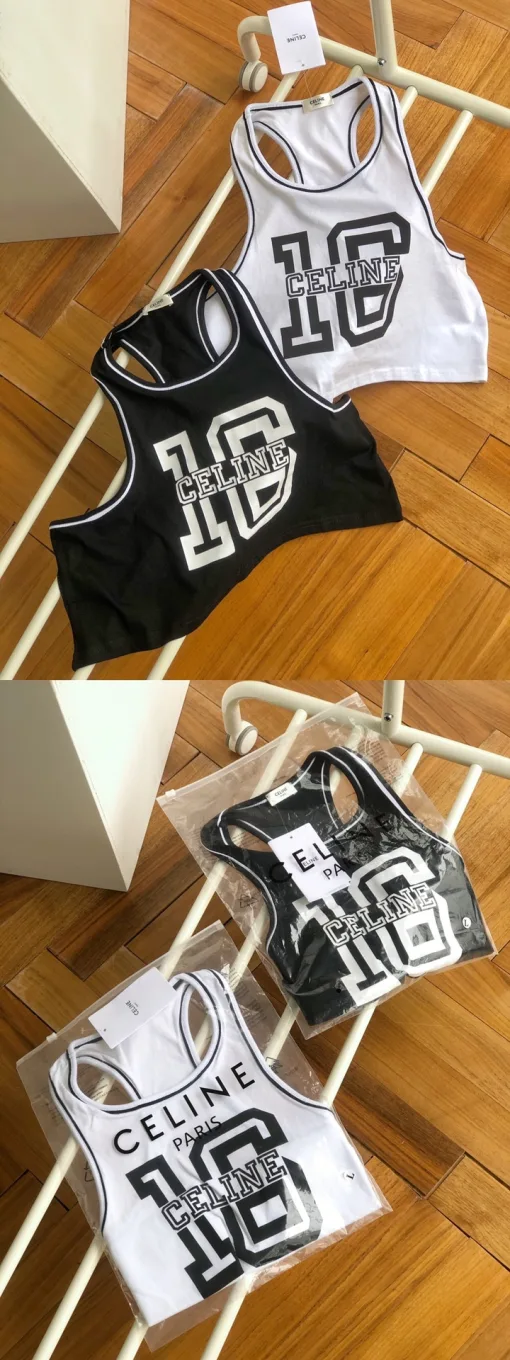 Premium Celine Weste Schwarz Baumwolle Logo Style