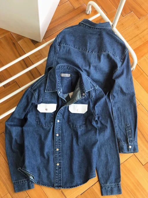 Luxus Calvin Klein Hemden Weiß Denim Patchwork Stil