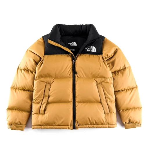Luxuriöse Daunenjacke von The North Face im goldenen Nylon-Stickerei-Stil