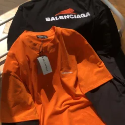 Hochwertiges Balenciaga Hemd Orange Baumwolle Bestickt Luxus