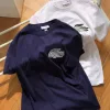 Luxus Lacoste Kurzarm Weiß Baumwolle Stickerei Stil