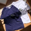 Hochwertige Lacoste Kurzarm Weiß Baumwolle Stickerei Luxus
