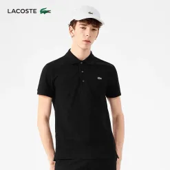 Luxuriöse Lacoste Kurzarmhemden aus schwarzer Baumwolle, Casual Collection