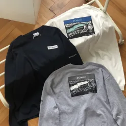 Hochwertiges Columbia Langarmshirt im weißen Baumwolldruckstil