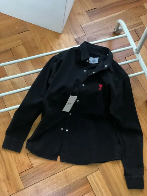 Premium Ami Shirt Schwarz Denim Stickerei Luxus