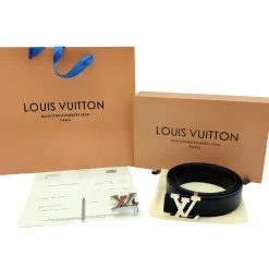 Hochwertiger Louis Vuitton Gürtel Schwarz Rindsleder Vintage Luxus