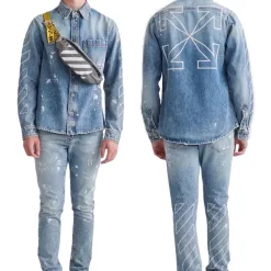Luxus Off-White Hemden White Denim Bestickte Kollektion