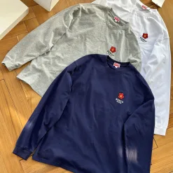 Premium Kenzo Langarmshirt aus grauer Baumwolle mit Logo-Kollektion