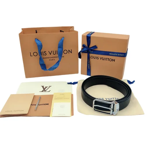 Premium Qualität Louis Vuitton Gürtel Schwarz Leder Logo Luxus