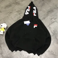 Hochwertige Fila Sweatshirts Schwarz Fleece Bestickt Luxus