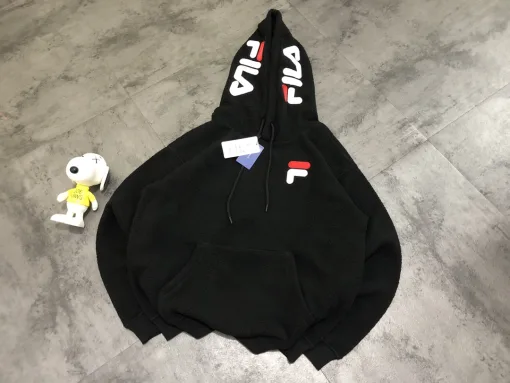 Hochwertige Fila Sweatshirts Schwarz Fleece Bestickt Luxus