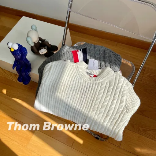 Hochwertiger Thom Browne Langarm Weißer Strick Classic Collection