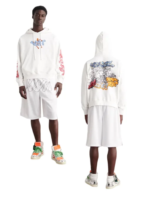 Hochwertige Off-White Sweatshirts Weiße Seide Bestickt Luxus