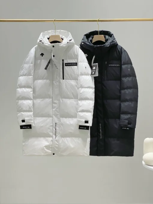 Hochwertige Descente Daunenjacke Schwarz Nylon Atmungsaktiver Stil