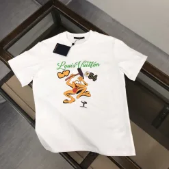Premium Louis Vuitton Kurzarm Weiß Baumwolle Atmungsaktiv Stil