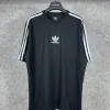 Premium Qualität Adidas Kurzarm Schwarz Baumwolle Streifen Kollektion