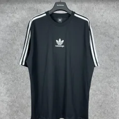 Premium Qualität Adidas Kurzarm Schwarz Baumwolle Streifen Kollektion