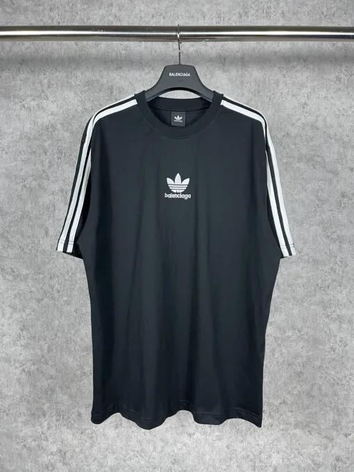 Premium Qualität Adidas Kurzarm Schwarz Baumwolle Streifen Kollektion