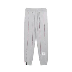 Hochwertige Thom Browne Hose Grau Bestickt Luxus