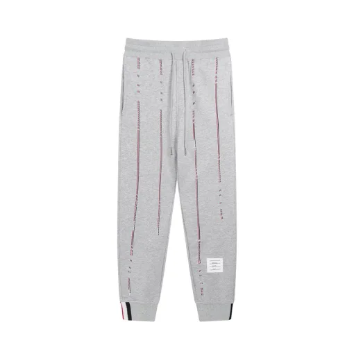 Hochwertige Thom Browne Hose Grau Bestickt Luxus