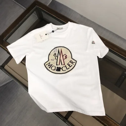 Meistverkaufte Moncler Kurzarm Schwarz Baumwolle Print Stil