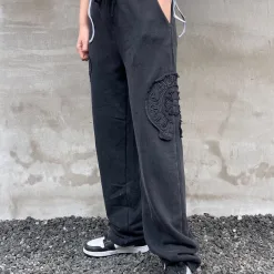 Meistverkaufte Chrome Hearts Straight-Leg-Hose Grau Baumwolle Washed Style