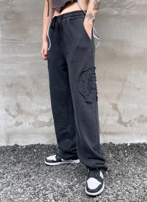 Meistverkaufte Chrome Hearts Straight-Leg-Hose Grau Baumwolle Washed Style