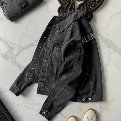 Meistverkaufte Balenciaga Mäntel Schwarz Denim Strass Luxus