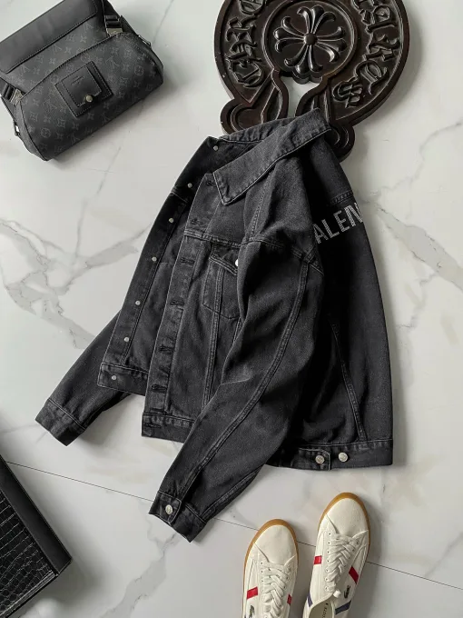 Meistverkaufte Balenciaga Mäntel Schwarz Denim Strass Luxus