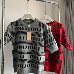 Bestseller Miu Miu Kurzarm Grau Kaschmir Logo Luxus