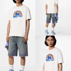 Hochwertiger Louis Vuitton Kurzarm-Regenbogen-Baumwoll-Atmungsaktiver Stil