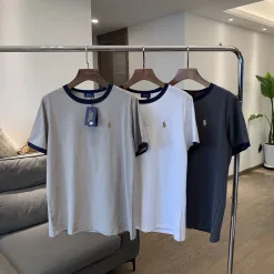 Hochwertiges Ralph Lauren Kurzarmhemd aus khakifarbenem Leinen mit Stickerei