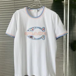Hochwertiges Coach T-Shirt Blau Baumwolle Bestickt Luxus