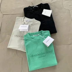 Premium Qualität Alexander Wang Kurzarm Schwarz Baumwolle Logo Kollektion