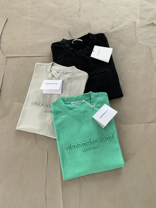 Premium Qualität Alexander Wang Kurzarm Schwarz Baumwolle Logo Kollektion