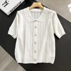 Premium Qualität Sandro Kurzarmhemden Weiß Strick Solid Style