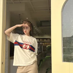 Luxus Gucci Kurzarm Weiß Baumwolle Klassischer Stil