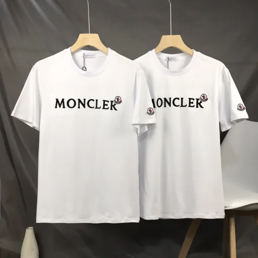 Hochwertiger Moncler Kurzarm-Stil aus weißer Baumwolle mit Stickerei