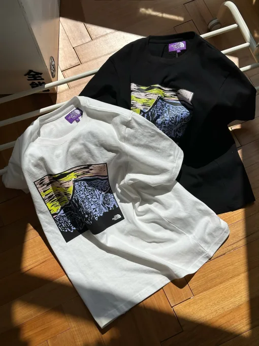 Luxus The North Face Kurzarm Lila Baumwolle Print Stil