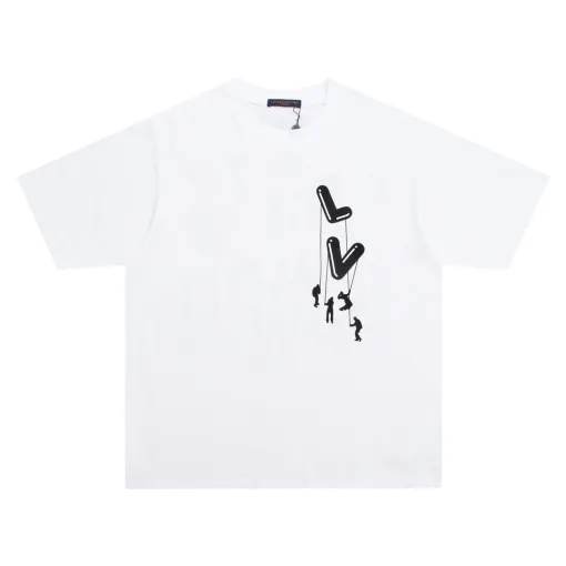 Hochwertiges Louis Vuitton Kurzarm-Logo-Shirt aus schwarzer Baumwolle