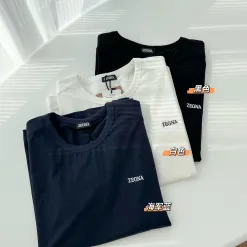 Premium Zegna T-Shirt Schwarz Baumwolle Atmungsaktiv Kollektion