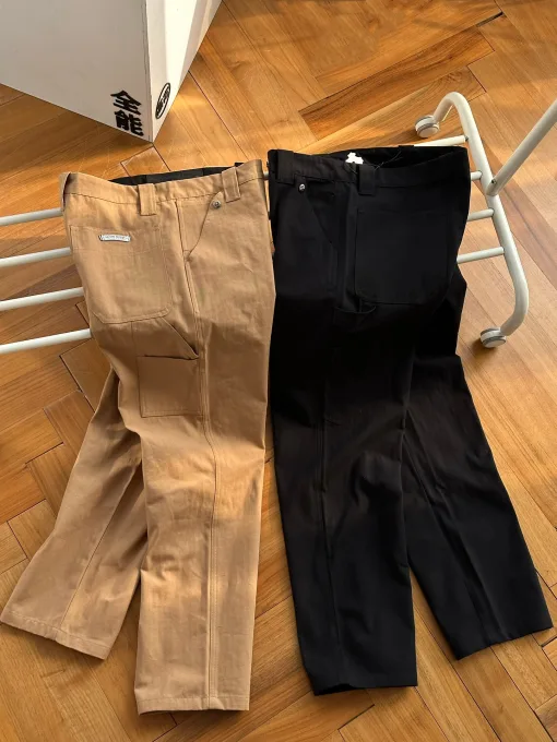 Premium Chrome Hearts Hose Silber Canvas Gestreift Luxus