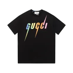 Premium Qualität Gucci Kurzarm Schwarz Baumwolle Farbverlauf Luxus