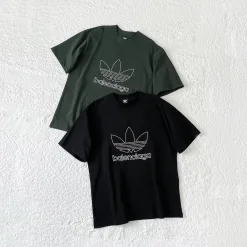 Meistverkaufte Balenciaga Kurzarm Schwarz Baumwolle Logo Stil