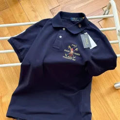 Premium Ralph Lauren Poloshirt, Marineblau, Baumwolle, bestickte Kollektion